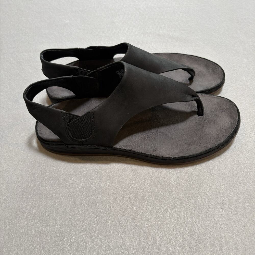 Chaco Wayfarer Black Leather Sandals Womens 8 Thong Slingback LUVSEAT Comfort - Picture 3 of 7